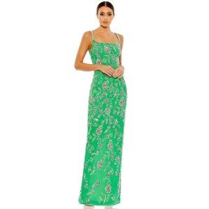 MAC DUGGAL Dress Size 6 Evening Gown Sequin Green Floral Column Beaded